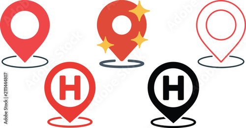 Map Pin Pointer and Hospital Location Marker Vector Icon Set