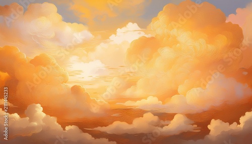 Background Of Renaissance Cloud Sky Painting Tranquility Apricot Yellow Gold Clouds Art Heavenly Illustration