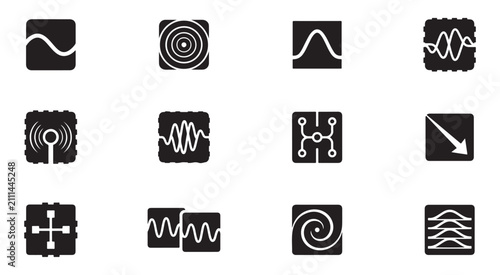Foto Wave Icons Set with Various Patterns and Electronic Components Featuring Pattern
