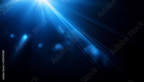 Beautiful Blue Lens Flare Effect Overlay Texture With Bokeh Effect And Anamorphic Light Streak In Front Of A Black Background Cinematic Format