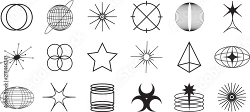 Fotografía Minimal Abstract Geometric Symbol Collection – Celestial Icons and Futuristic Li
