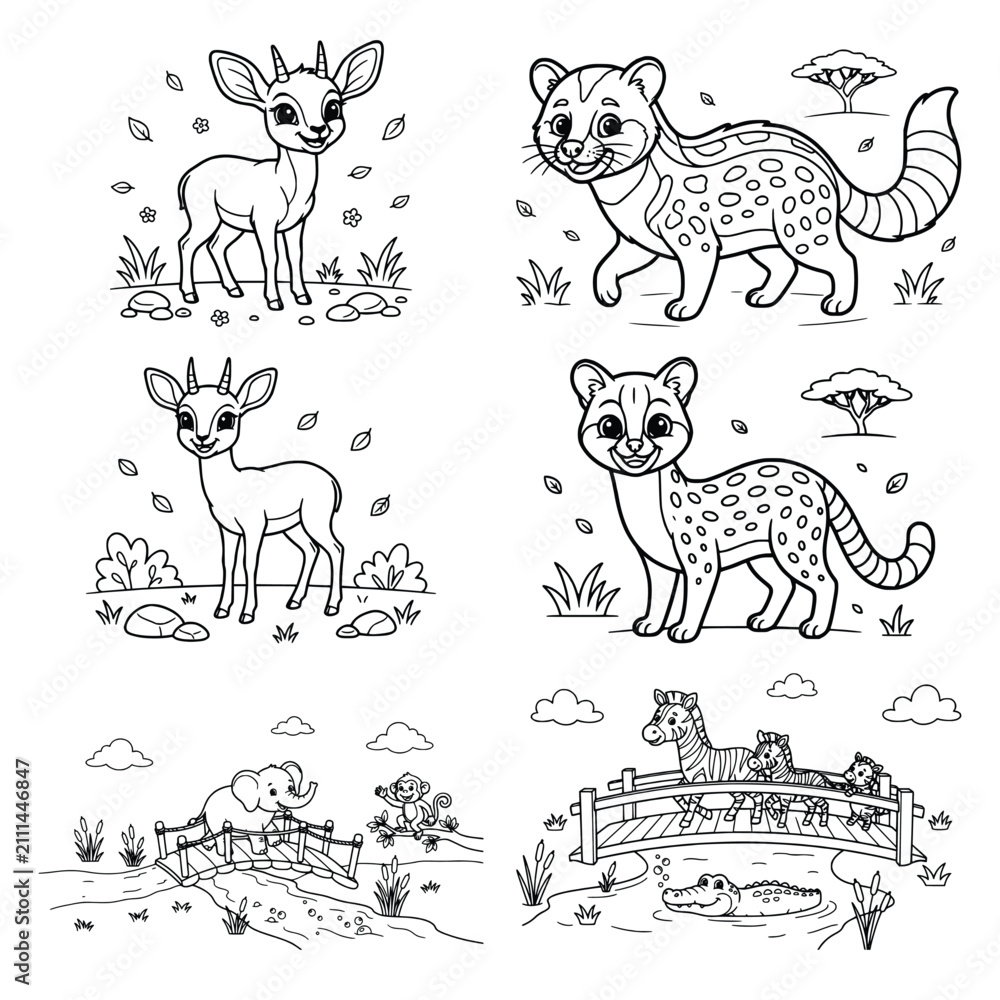 Obraz premium Animal Coloring Page Collection with Adorable Cartoon Wildlife Characters