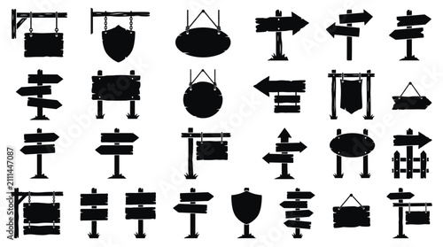 Vintage Signpost Collection: Directional Arrows and Blank Signs Silhouette