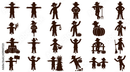 фотографія Scarecrow Silhouettes Collection: Autumn Harvest and Halloween Icons