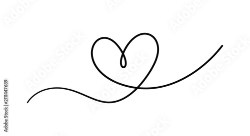 Fotografie Single line heart shape black silhouette on a white background