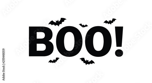 Bild auf Leinwand Black boo typography with black bat silhouettes on a white background