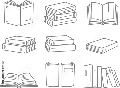 Fotografie Colección de libros dibujados a mano en varios arreglos