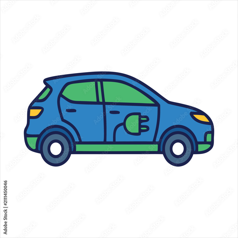 Naklejka premium Electric charging car connected to renewable power for sustainable transportation solutions