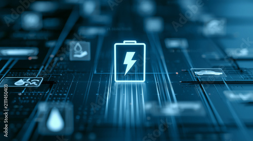 Technology battery high power electric energy, Battery to electric cars and mobile devices with clean electric, Green renewable energy battery storage future, Technology digital abstract background