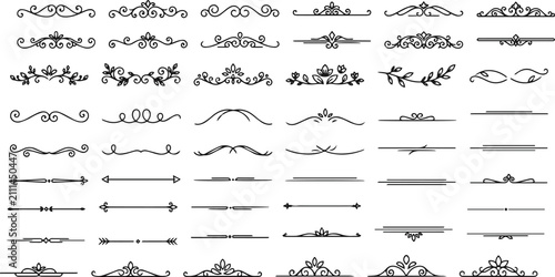 Set of decorative divider elements. Border florish collection. Vector. Linear icon collection. Editable stroke. Vector illustration.
