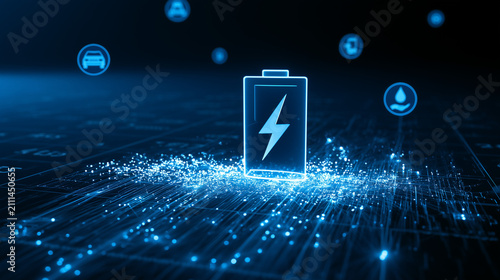 Technology battery high power electric energy, Battery to electric cars and mobile devices with clean electric, Green renewable energy battery storage future, Technology digital abstract background