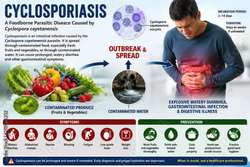 Cyclosporiasis Foodborne Infection Symptoms and Prevention Infographic