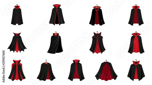 Foto Set of black and red vampire cape icons.