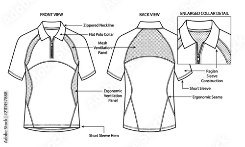 Obraz na płótnie Sports polo shirt tech pack vector drawing with front back view and apparel desi
