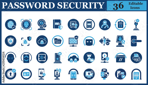 Obraz na płótnie Executive Password Security and Biometric Authentication Vector Glyph Collection