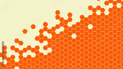 Foto Abstract orange honeycomb pattern with hexagonal tiles dissolving from a dense t