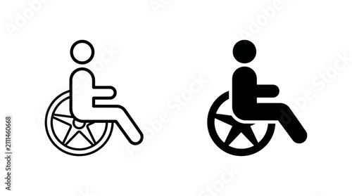 Pair of wheelchair accessibility icons for disabled signage and social inclusion navigation