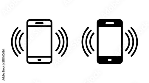 Smartphone Vibration and Ringing Notification Icons Set featuring Outline and Solid Glyph Styles