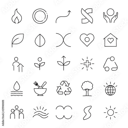 Eco Life Icons Line Art Set On White Background