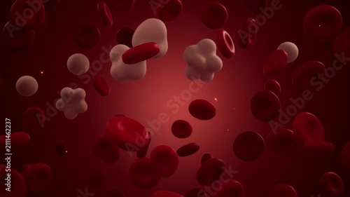 Floating Red Blood Cells And White Blood Cells In Human Circulatory System With Glowing Background Video clip