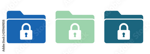 File folder icons with padlock symbols for data security and digital protection concepts isolated on transparent background