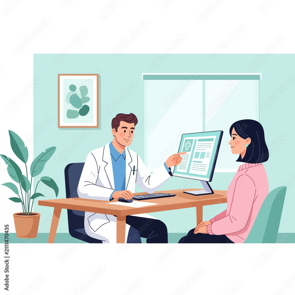 Fototapeta premium Doctor Discussing Medical Results With Patient On Computer Screen
