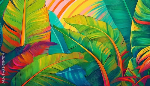 Tropical Resort Vibe Bright And Lush Banana Leaf Artwork Capturing The Essence Of Exotic Resorts Summer Travel And Beach Lifestyle Ideal For Travel Ads And Holiday Decor