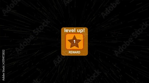 Level 1 Up Reward Achievement Notification Animation with Golden Star Badge, Game Progress UI, Success Pop Up, Mobile Gaming Interface, 4K Quality Video, Level Up Screen with, Level Up animation