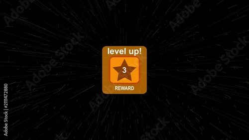 Level 3 Up Reward Achievement Notification Animation with Golden Star Badge, Game Progress UI, Success Pop Up, Mobile Gaming Interface, 4K Quality Video, Level Up Screen with, Level Up animation