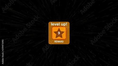 Level 9 Up Reward Achievement Notification Animation with Golden Star Badge, Game Progress UI, Success Pop Up, Mobile Gaming Interface, 4K Quality Video, Level Up Screen with, Level Up animation