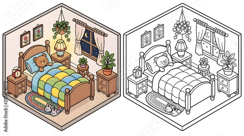 Cozy Bedroom Nighttime Interior Illustration