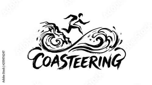 Canvas Print Coasteering logo with runner silhouette and ocean waves.