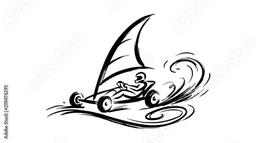 Simple blokarting land sailing illustration with wind effects.