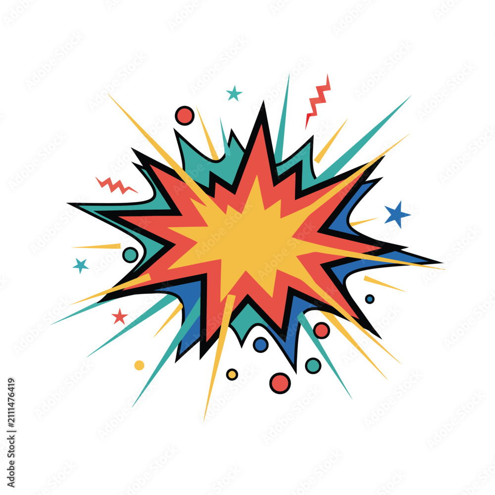 Fototapeta premium Comic style explosive burst graphic with lightning bolts explosion colorful