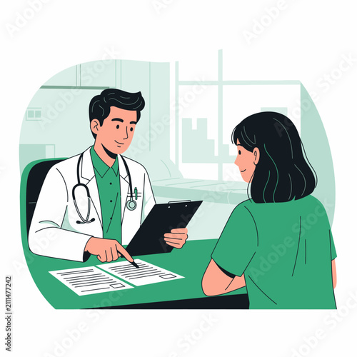 Doctor Consulting Patient Medical Appointment In Clinic Modern Healthcare Meeting