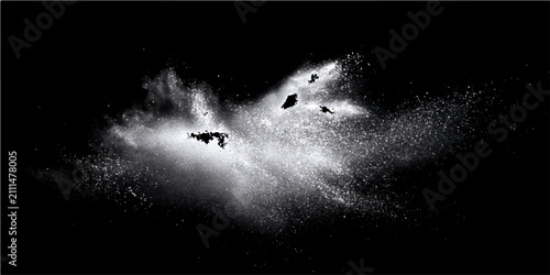 фотографія Explosion white powder particles burst dark background, creating dynamic, abstract effect