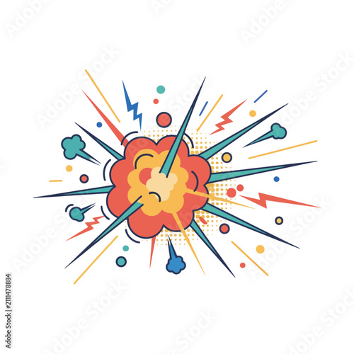 Comic explosion cloud with speed lines and elements explosion isolated