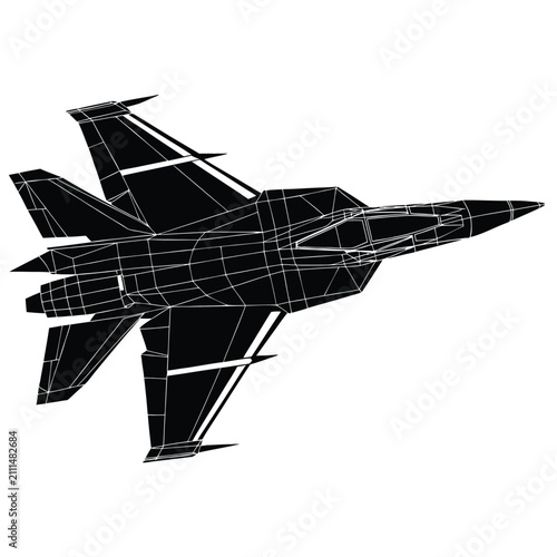 Quadro su tela Military Jet Fighter Airplane Vector Illustration with Flying Aircraft Silhouett