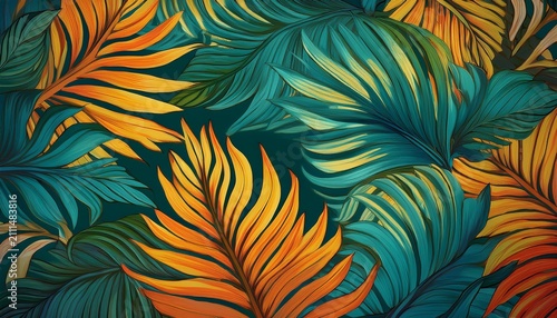 Beauty Tropical Palm Leaves Patterm Background Suitable For Cloth Print