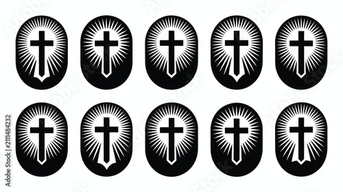 Canvastavla Vintage religious symbol emblem collection with each featuring central cross rad