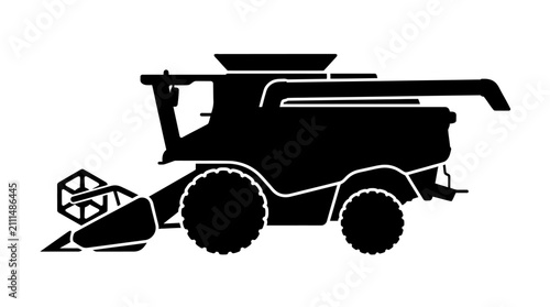 Agricultural combine harvester machine silhouette for farming.
