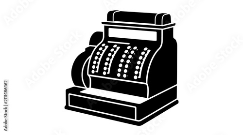 Antique cash register silhouette icon.
