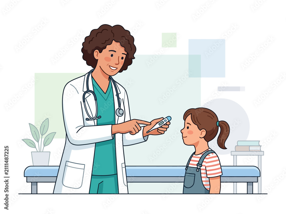 Obraz premium Doctor Checks Young Patient's Temperature During Health Checkup