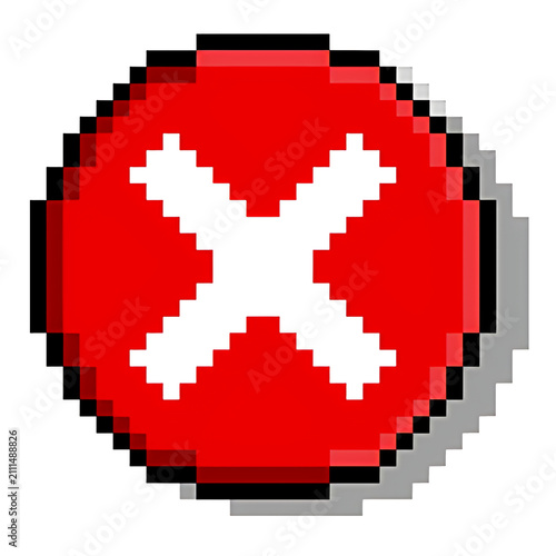 Pixel art red circle with white x close button symbol interface graphics