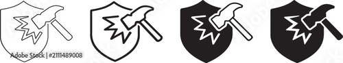Shield Durability Impact Test Icon Set.