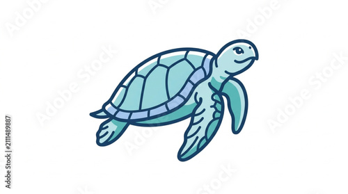 Foto Cute cartoon sea turtle swimming in water.
