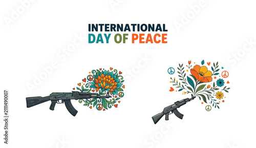 Obraz na płótnie International day of peace concept with assault rifles transforming into colorfu