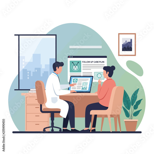 Doctor And Patient Discussing Follow Up Care Plan Professionally In Clinic