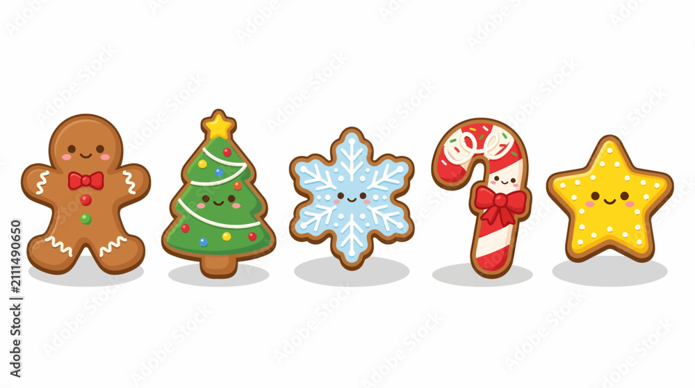 Fototapeta premium Colorful Christmas Cookie Decorations Set.