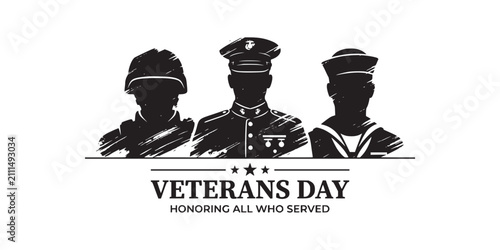 Veterans day silhouette portraits of military personnel with veterans, soldiers